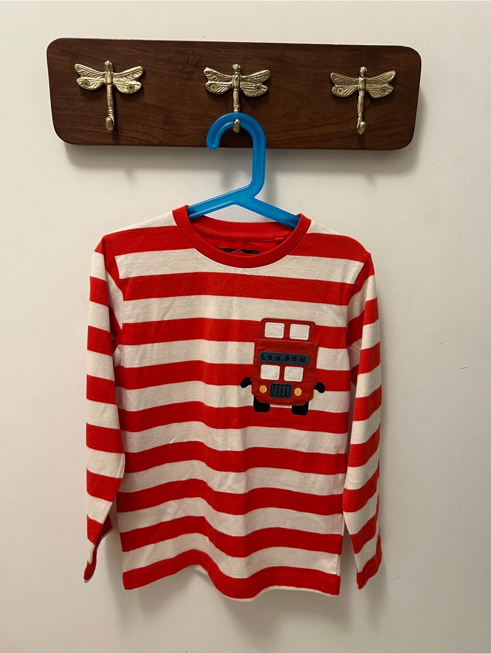Kids Red & White Stripe Long-Sleeve Shirt with London Bus Patch